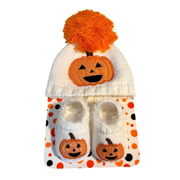 Little Me Baby Pumpkin Knit Hat & Booties Set 0-6M 100% Acrylic First Halloween - Picture 1 of 3